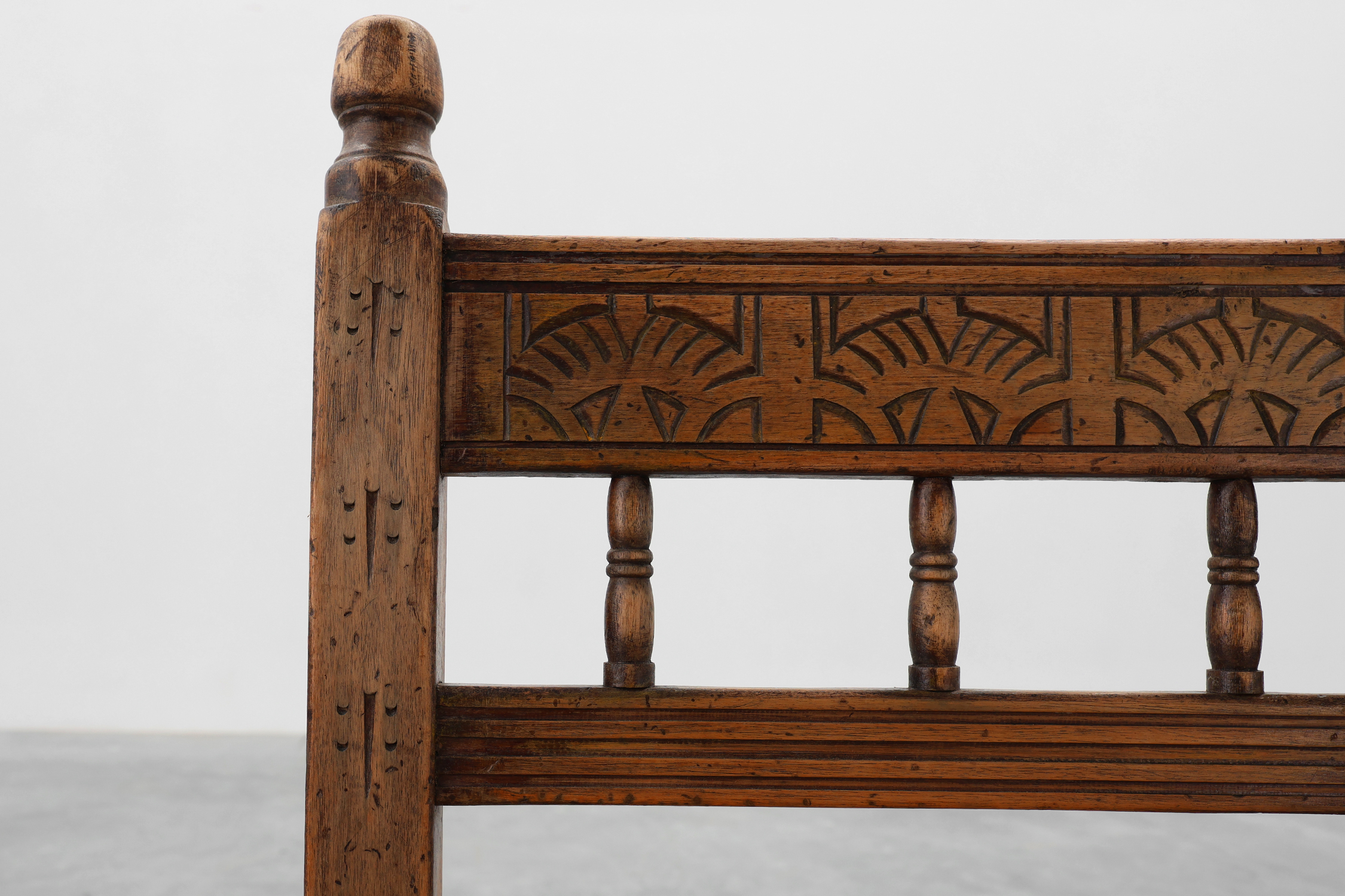 Five 19th Century Spanish Hand-Carved oak Side Chairs with Velour Seatthumbnail